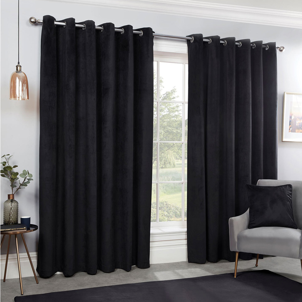Divante Vermont Black Velvet Blackout Curtains 168 x 137cm Image 6