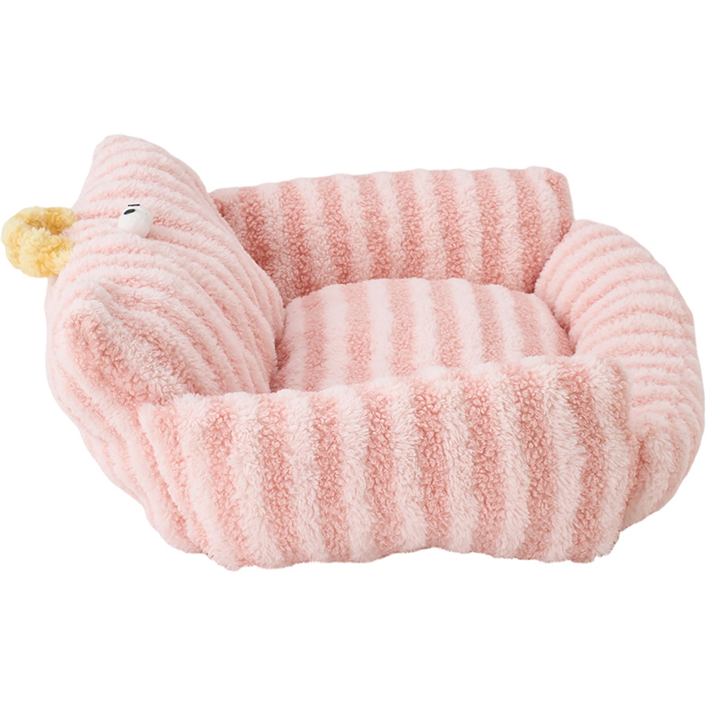 H&O Direct 62cm Pink Soft Warm Stripe Pet Sofa Bed Image 4