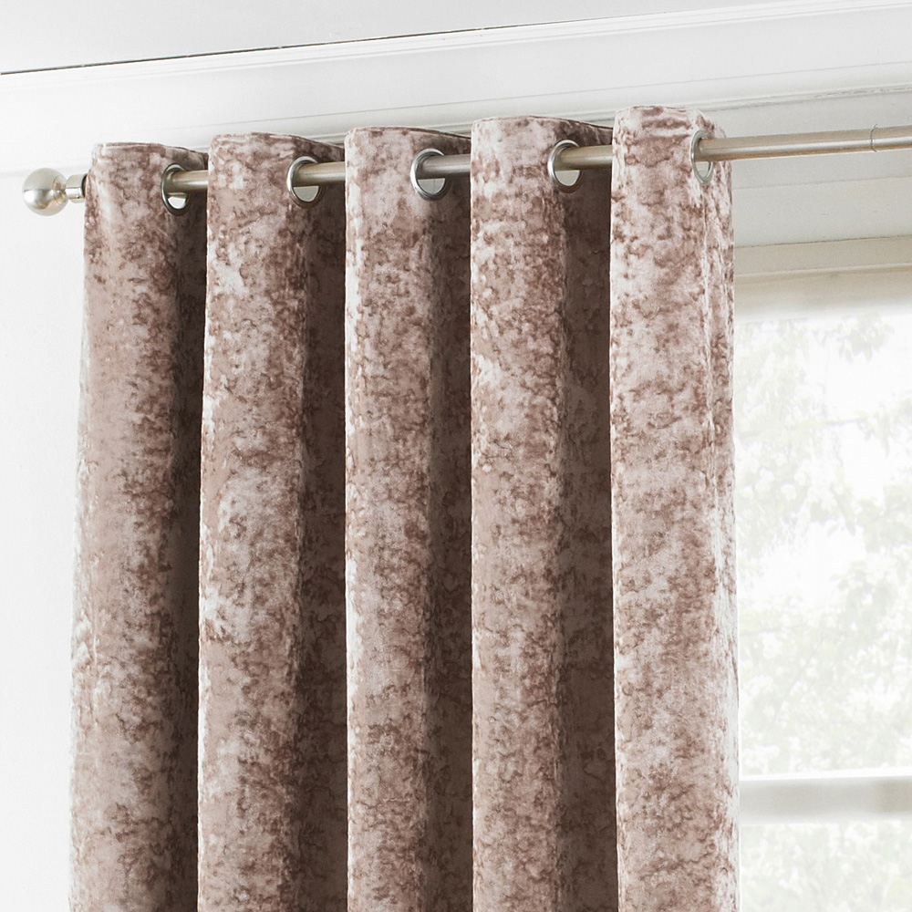 Paoletti Verona Oyster Crushed Velvet Eyelet Curtain 229 x 137cm Image 2