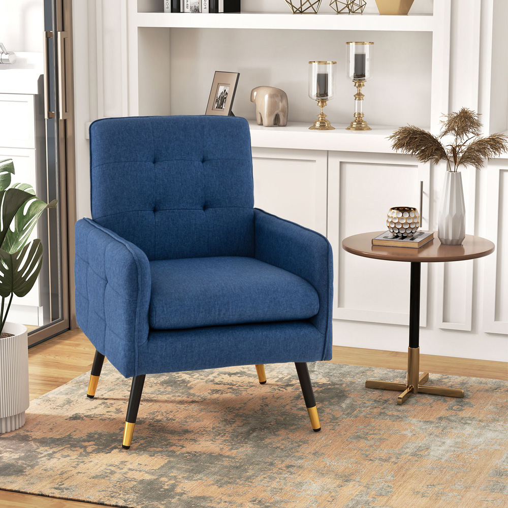 Costway Blue Linen Fabric Accent Chair with Removable Seat Cushion Image 3