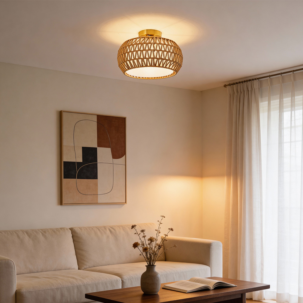 Living and Home Gold and Yellow Hemp Rope E27 Ceiling Light Image 7