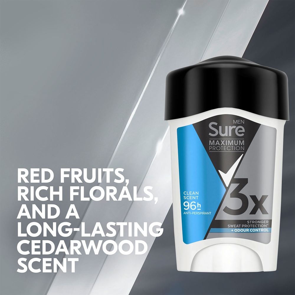 Sure Men Maximum Protection Clean Scent Anti-Perspirant Deodorant Stick 45ml 12 Pack Image 3