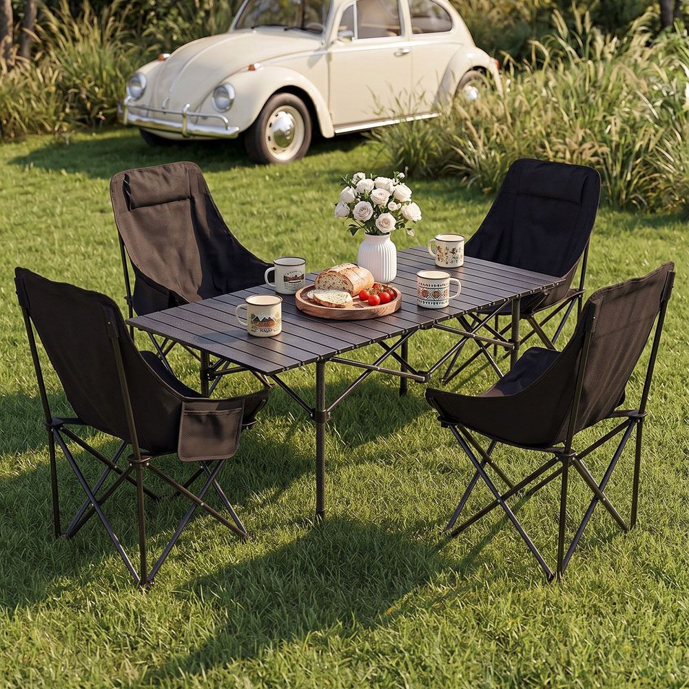 Living and Home 4 Seater Black Foldable High Back Camping Table and Chair Set Image 7