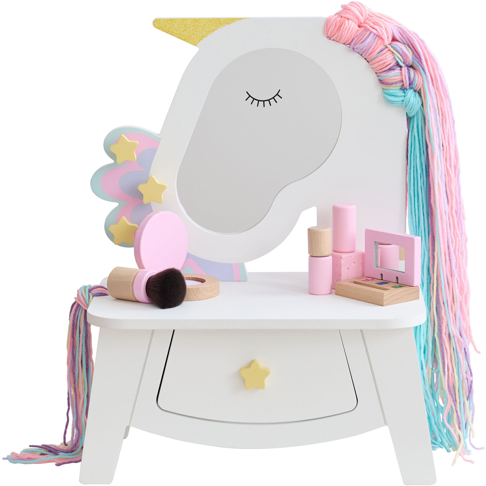 Teamson Kids Dreamy Unicorn White Tabletop Vanity with Real Wool Hair Image 2