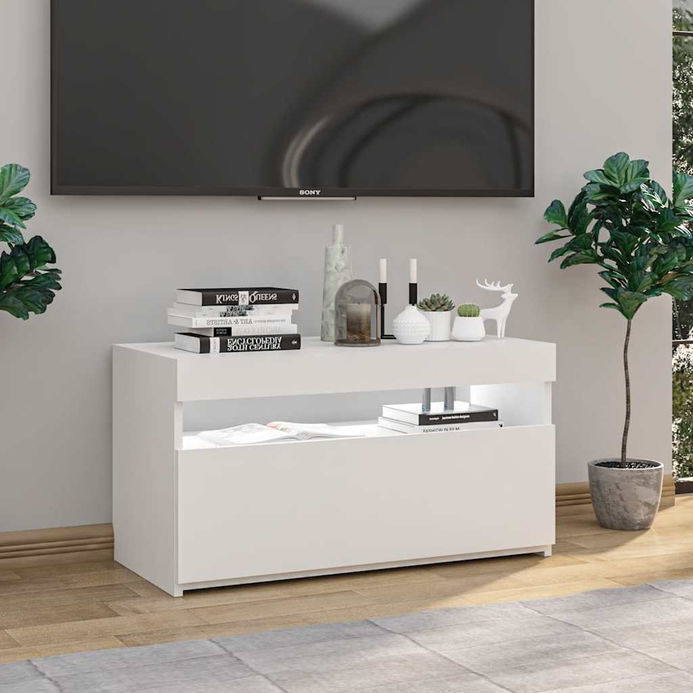 vidaXL Single Door Single Shelf High Gloss White TV Cabinet with LED Lights Image 9