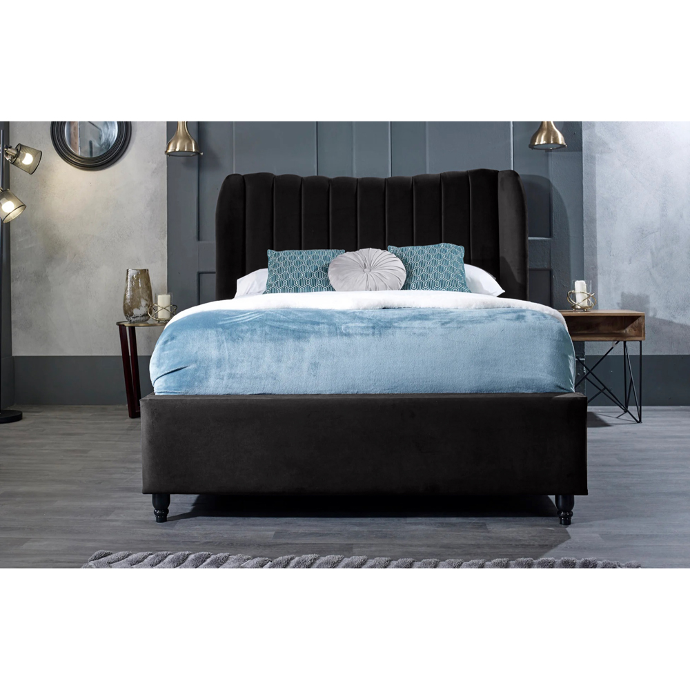 Eleganza Home Carli King Size Black Plush Velvet Bed Frame with Lined Headboard Image 3