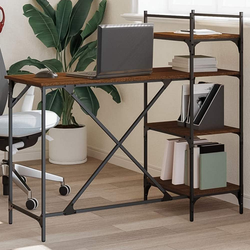vidaXL 4 Shelf Computer Desk Brown Oak Image 1