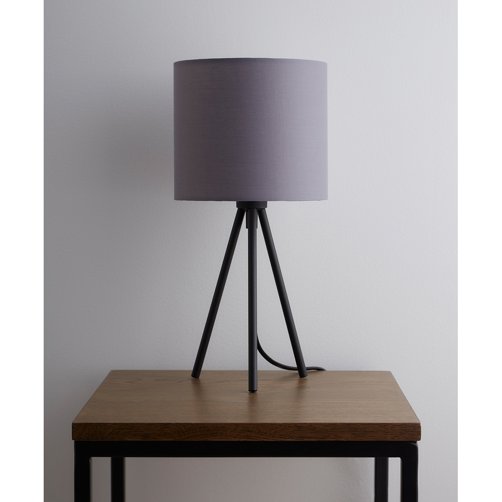Kliving Cream Grey Fabric Shade Black Modern Metal Tripod Table Lamp Image 2
