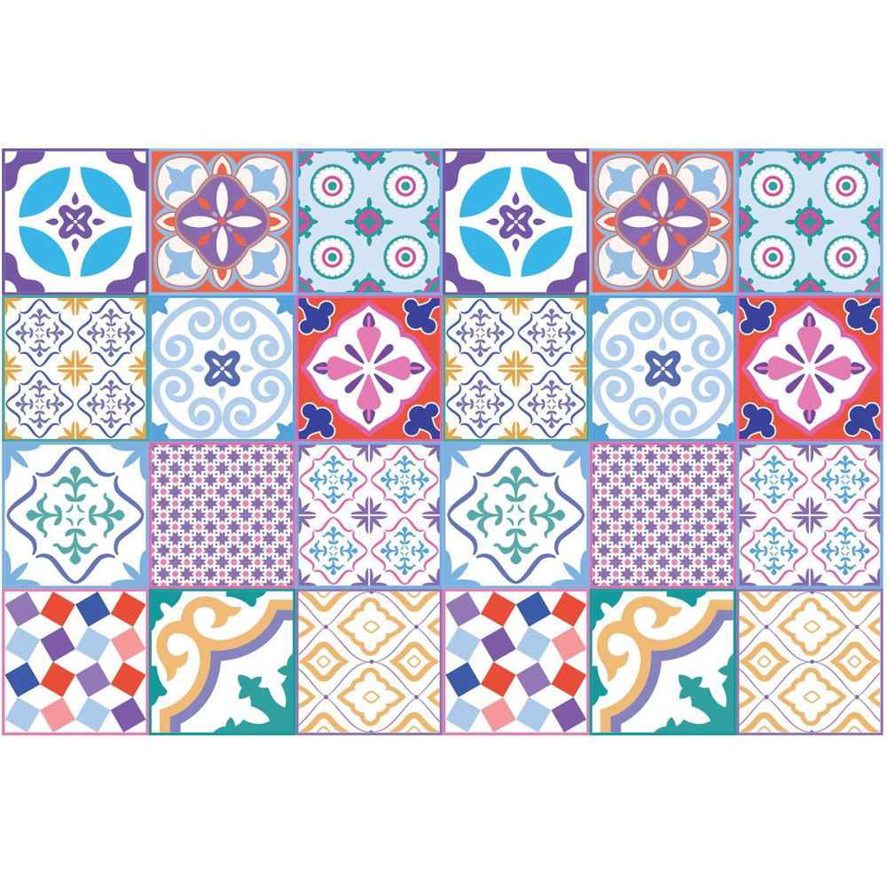 Walplus Classic Moroccan Colourful Mixed 1 Tile Sticker 24 Pack Image 2