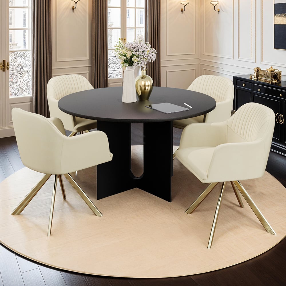 tectake Lona Set of 4 Cream and Gold Velvet Fabric Accent Chair Image 1