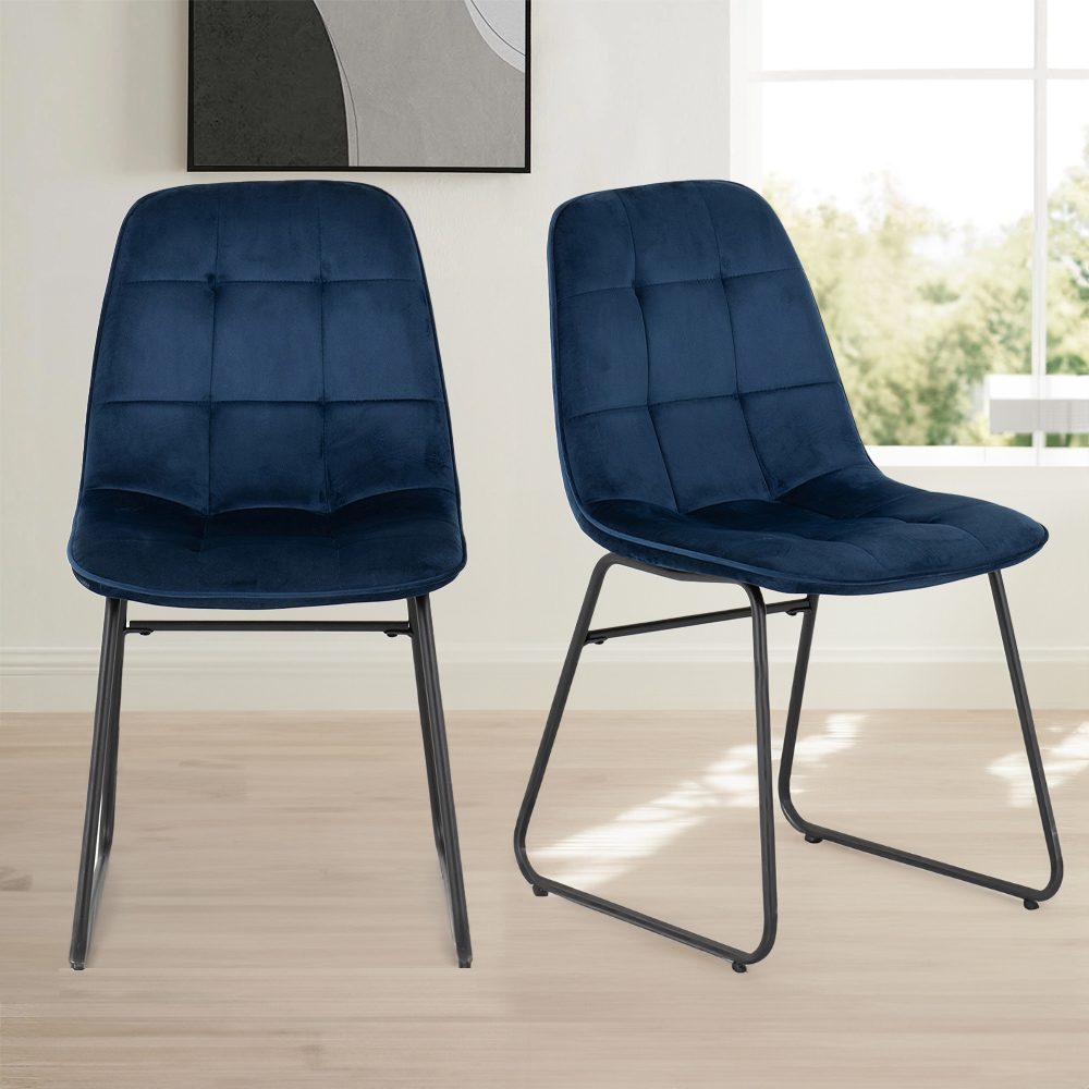 Seconique Lukas Set of 2 Sapphire Blue Velvet Dining Chair Image 1