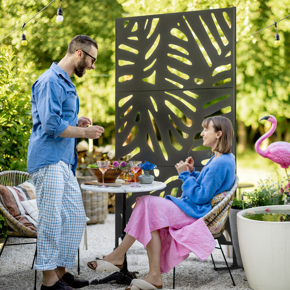 Outsunny Black Metal Outdoor Privacy Screen with Stand 6.4ft Image 3