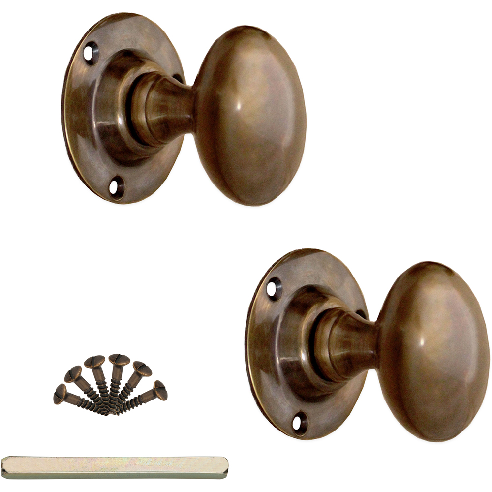 Spira Brass Antique Oval Mortice Door Knob 2 Pack Image 4