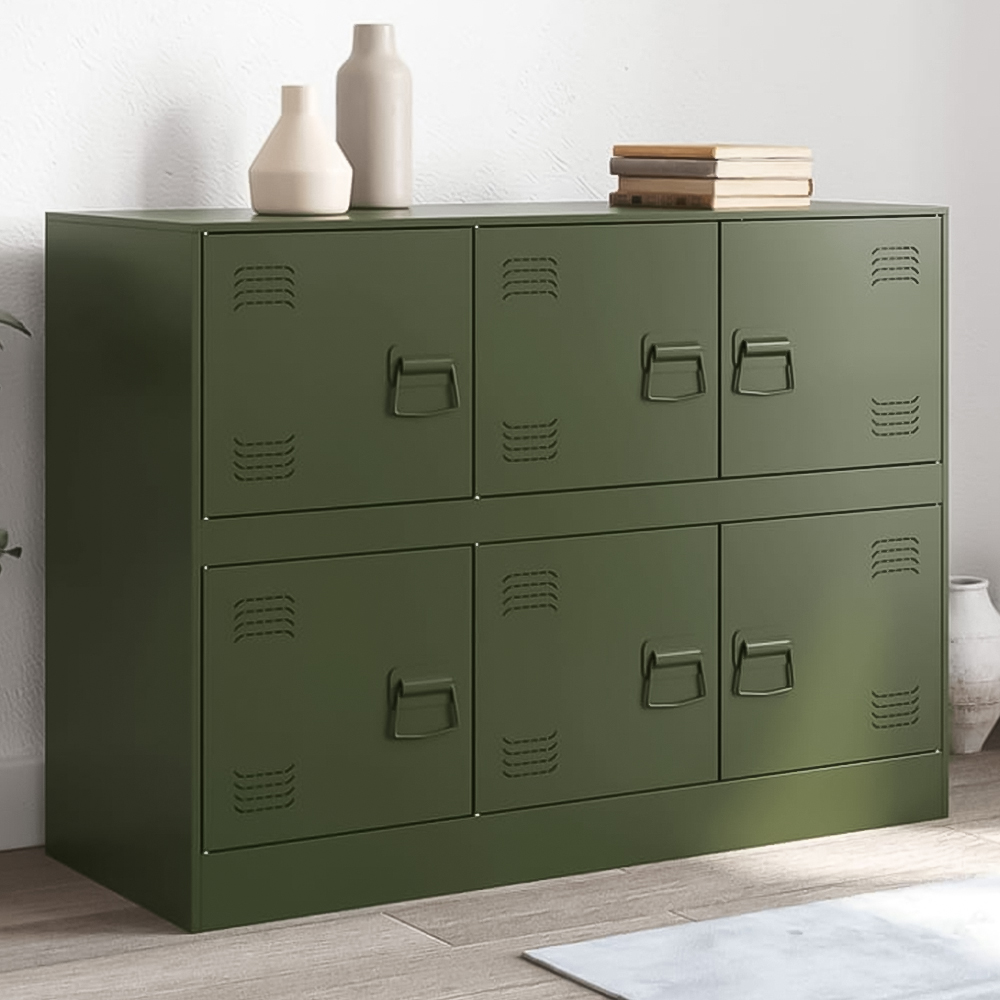 vidaXL 6 Door Olive Green Metal Sideboard Image 1