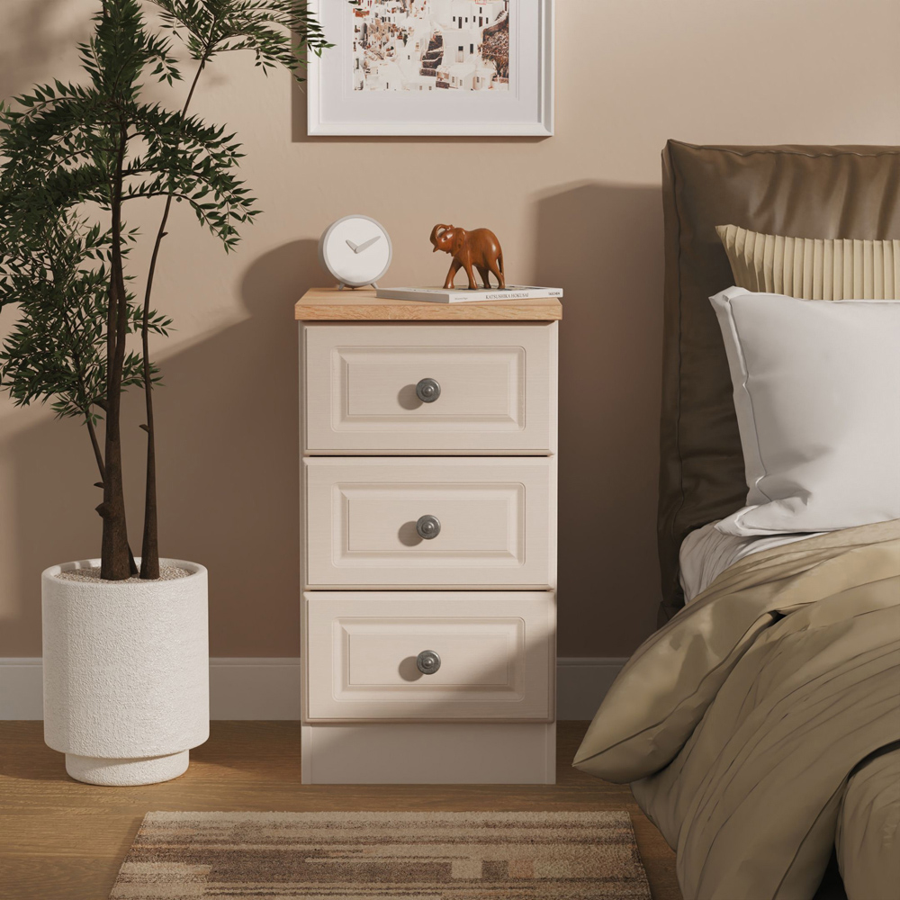 Crowndale Norfolk 3 Drawer Kashmir Ash and Bardolino Oak Bedside Cabinet Ready Assembled Image 7
