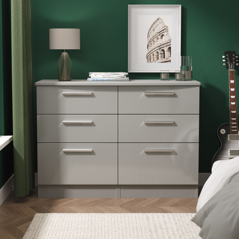 Crowndale Knightsbridge 6 Drawer Grey Gloss and Dusk Grey Wide Chest of Drawers Ready Assembled Image 7