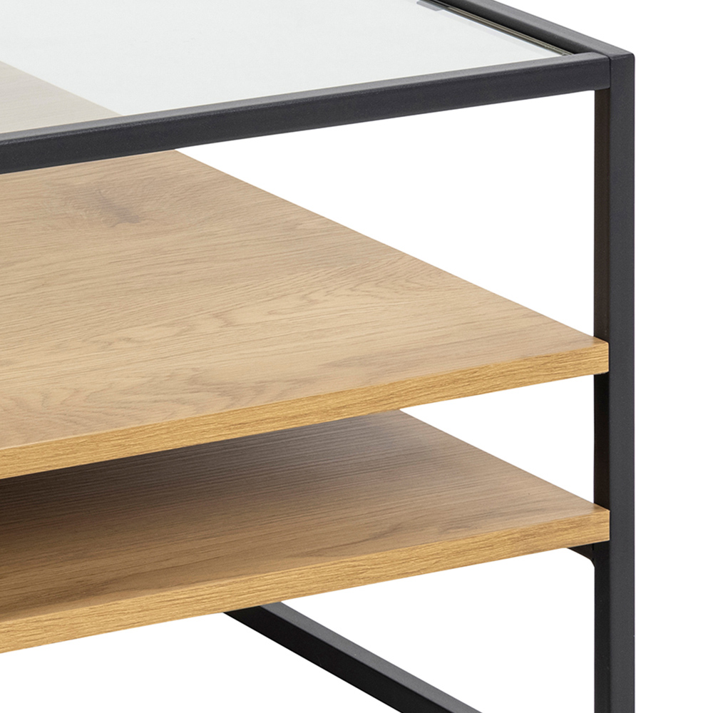 Florence Randolf 2 Shelf Black and Oak Smoked Glass Square Coffee Table Image 5