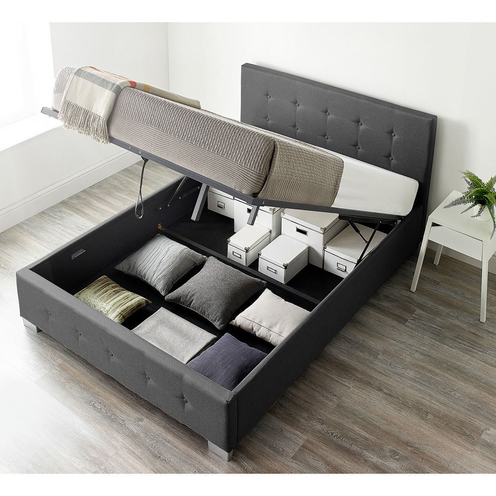 Aspire Double Black Linen End Lift Ottoman Storage Bed Image 5