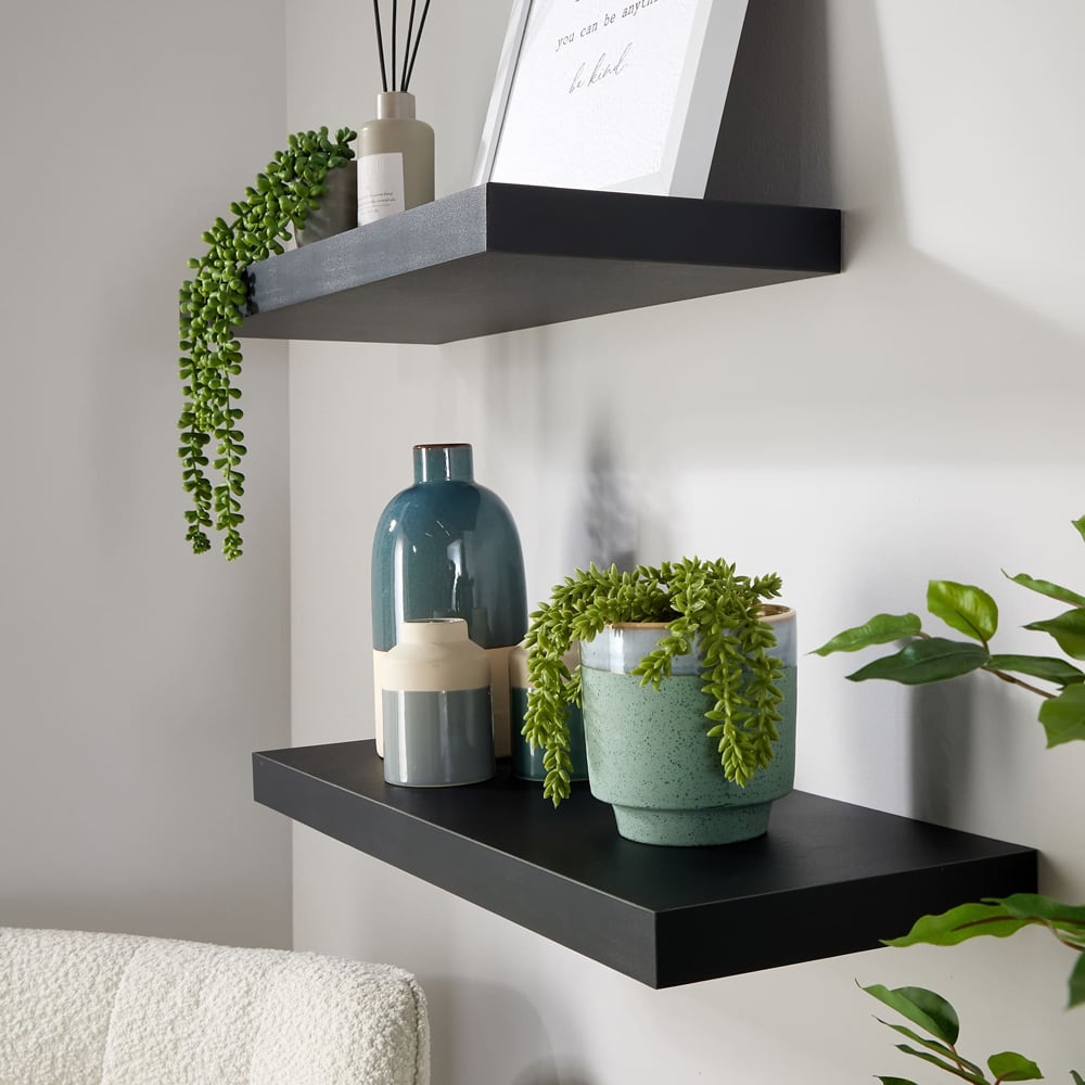 Home Source Cloud 60cm Black Floating Wall Shelf Set of 2 Image 5