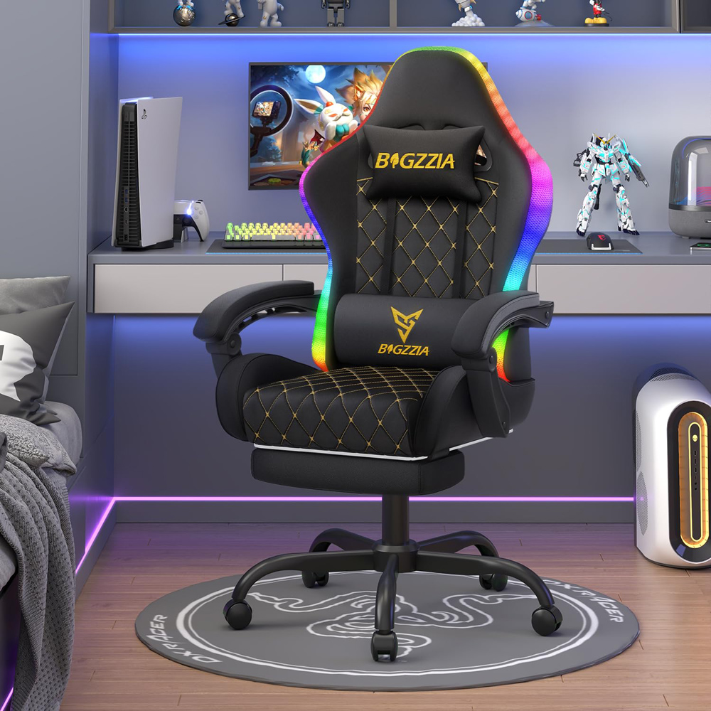 Rattrix Black Reclining RGB Gaming Chair with LED Lights and Footrest Image 1