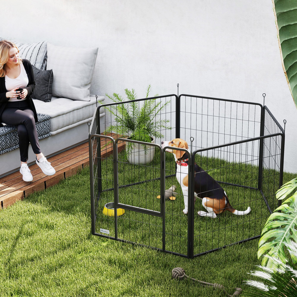 PawHut Grey 6 Panel Steel Dog Playpen with Door 80cm Image 2