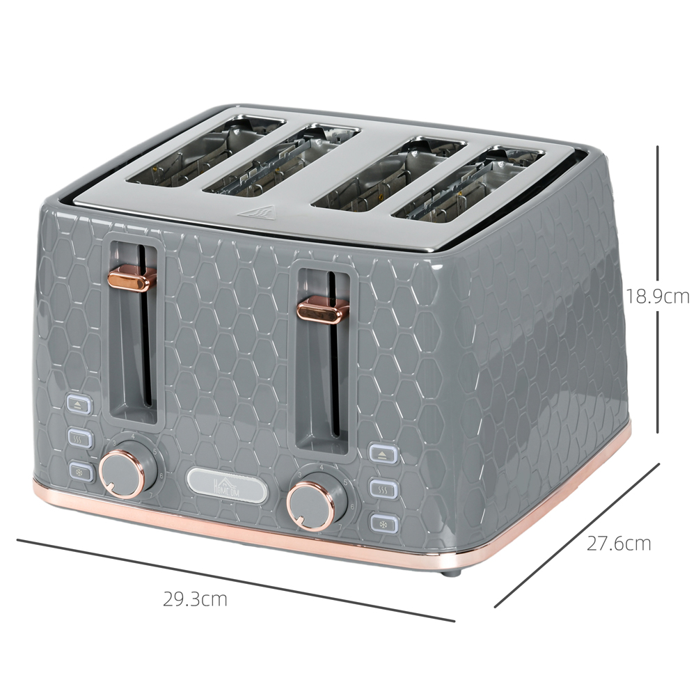 HOMCOM 800-208V70GY Grey Honeycomb 4 Slot Toaster 1600W Image 9