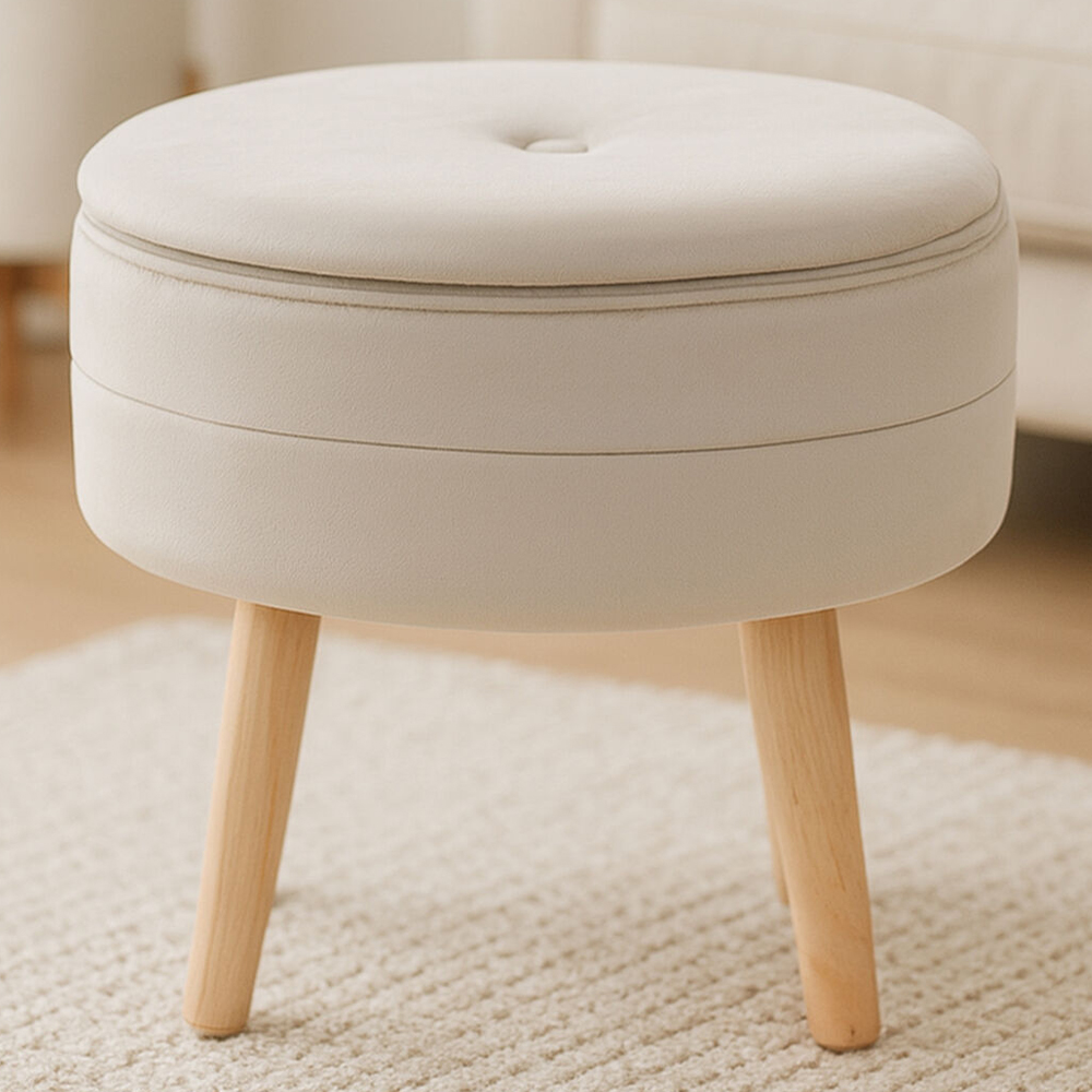 Premier Housewares Ivy Mink Velvet Stool Image 1