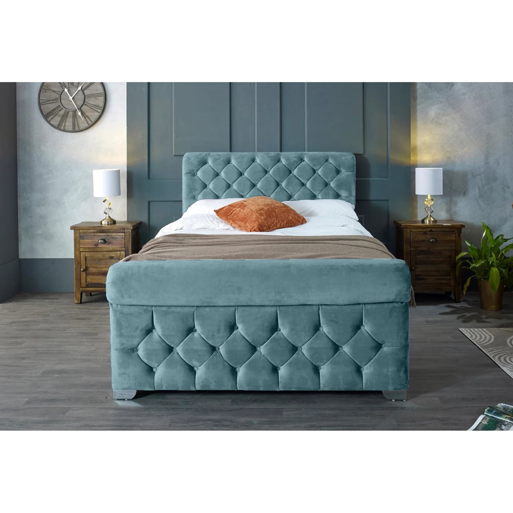 Eleganza Home Veneta Double Duck Egg Plush Velvet Bed Frame with Chesterfield Headboard Image 6