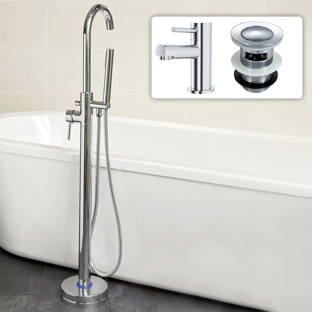 Nes Home Blossom Freestanding Bath Shower Mixer and Basin Mixer Tap with Waste Image 2