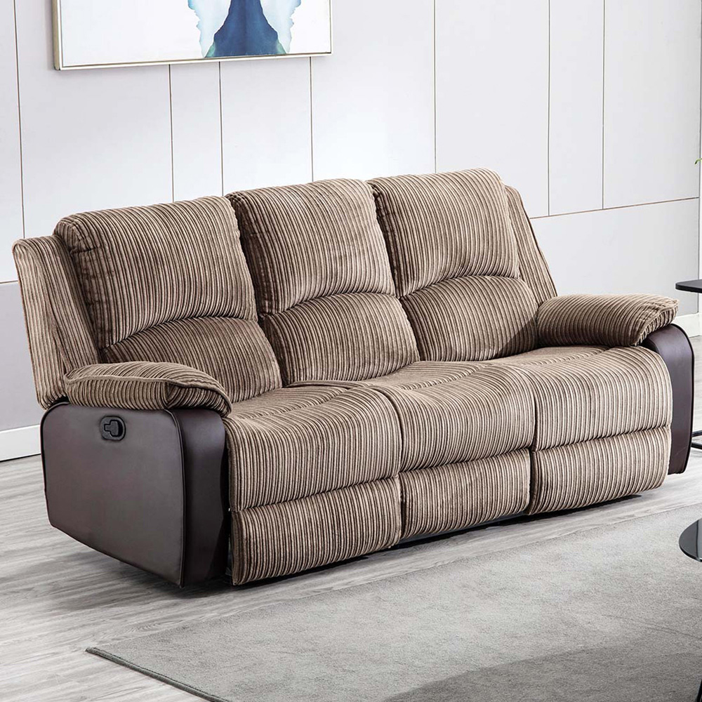 Furniture Online Postana 3 Seater Brown High Back Jumbo Cord Manual Recliner Sofa Image 7