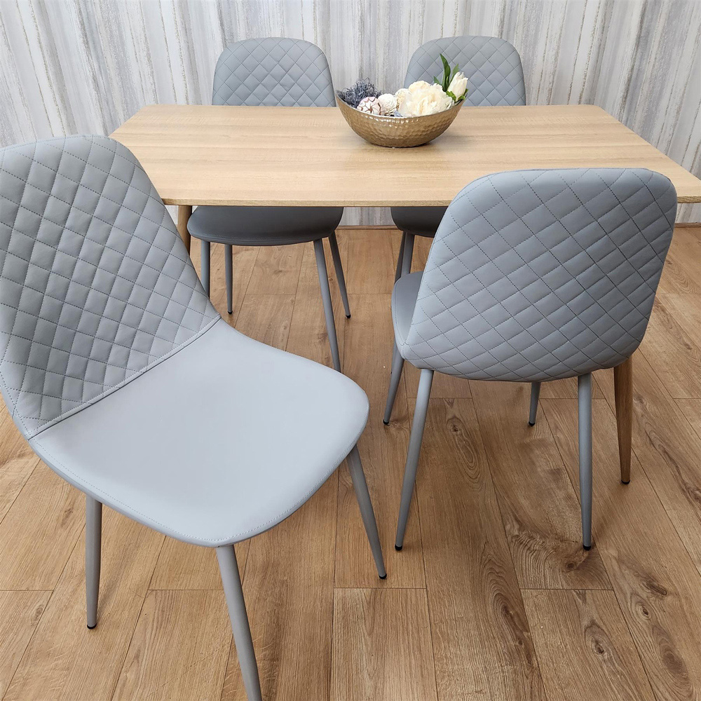 Kosy Koala 4 Seater Faux Leather Rectangular Dining Set Beige and Grey Image 4