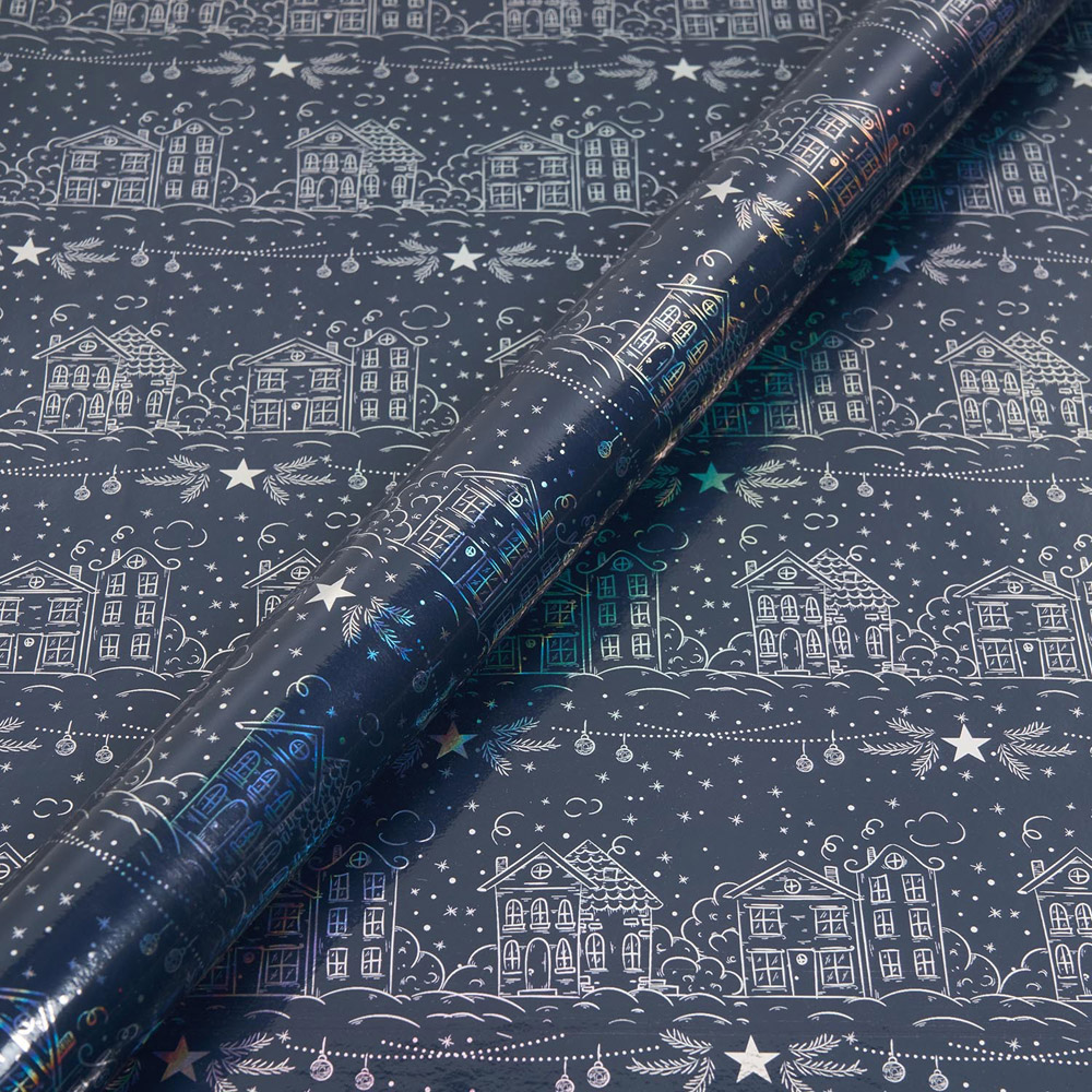 Iridescent Festive Village Gift Wrapping Paper Image 2