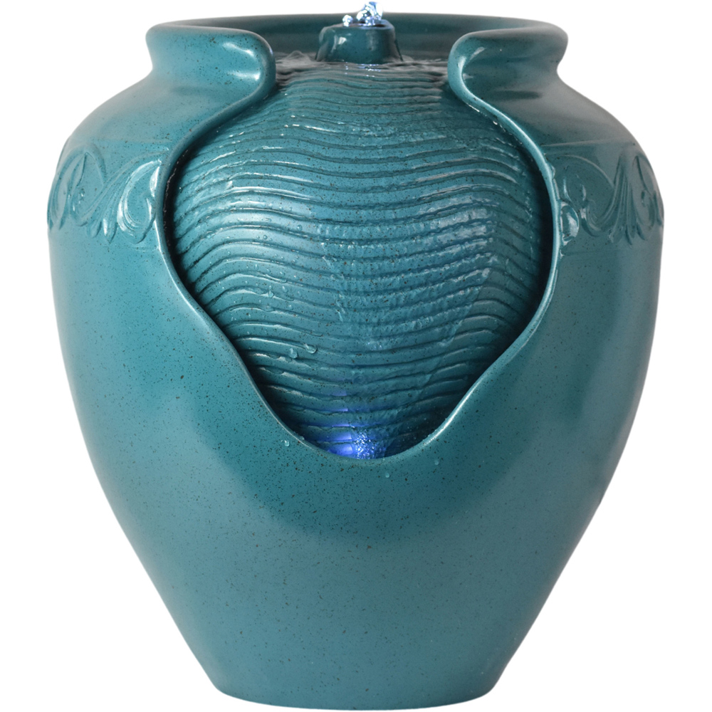 Teamson Home Teal Outdoor Glazed Pot Floor Fountain with LED Light Image 1