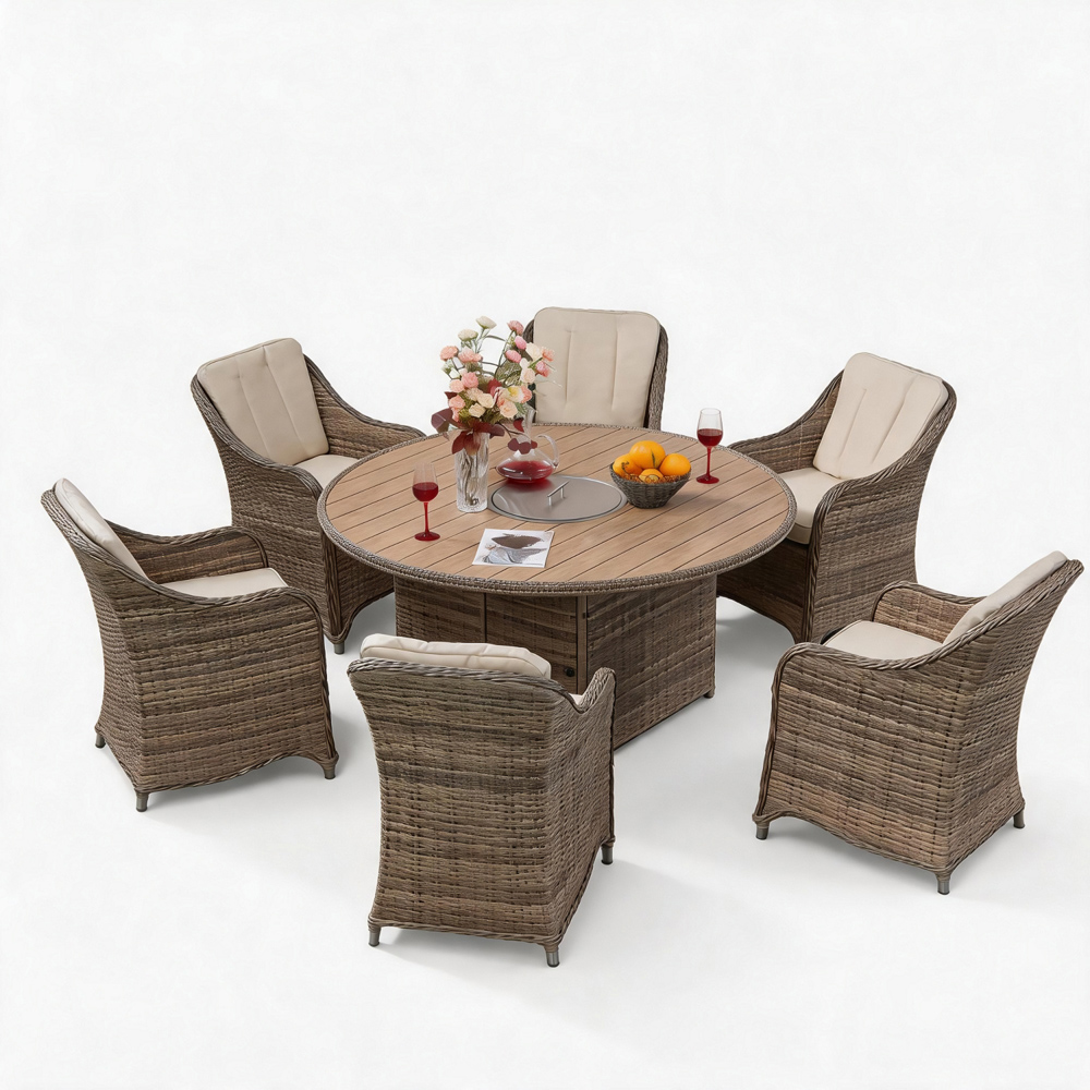 Furniture One 6 Seater Rattan Round Fire Pit Table Image 3