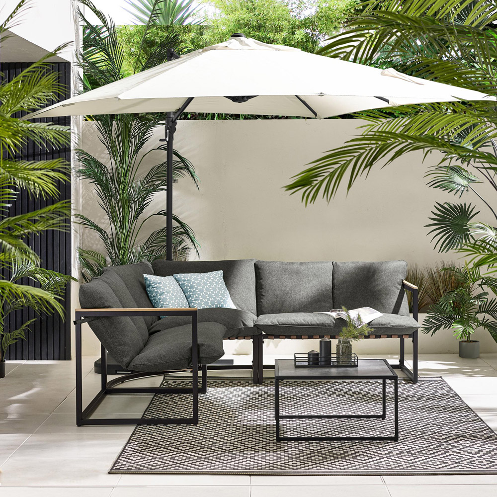 Furniturebox Piasa 6 Seater Black and Grey Outdoor Corner Sofa Set Image 7