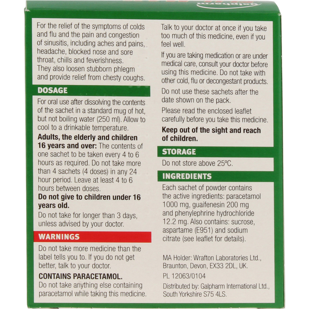 Pack of 10 Galpharm Flu-Max All-in-One Cough Sachets Image 2