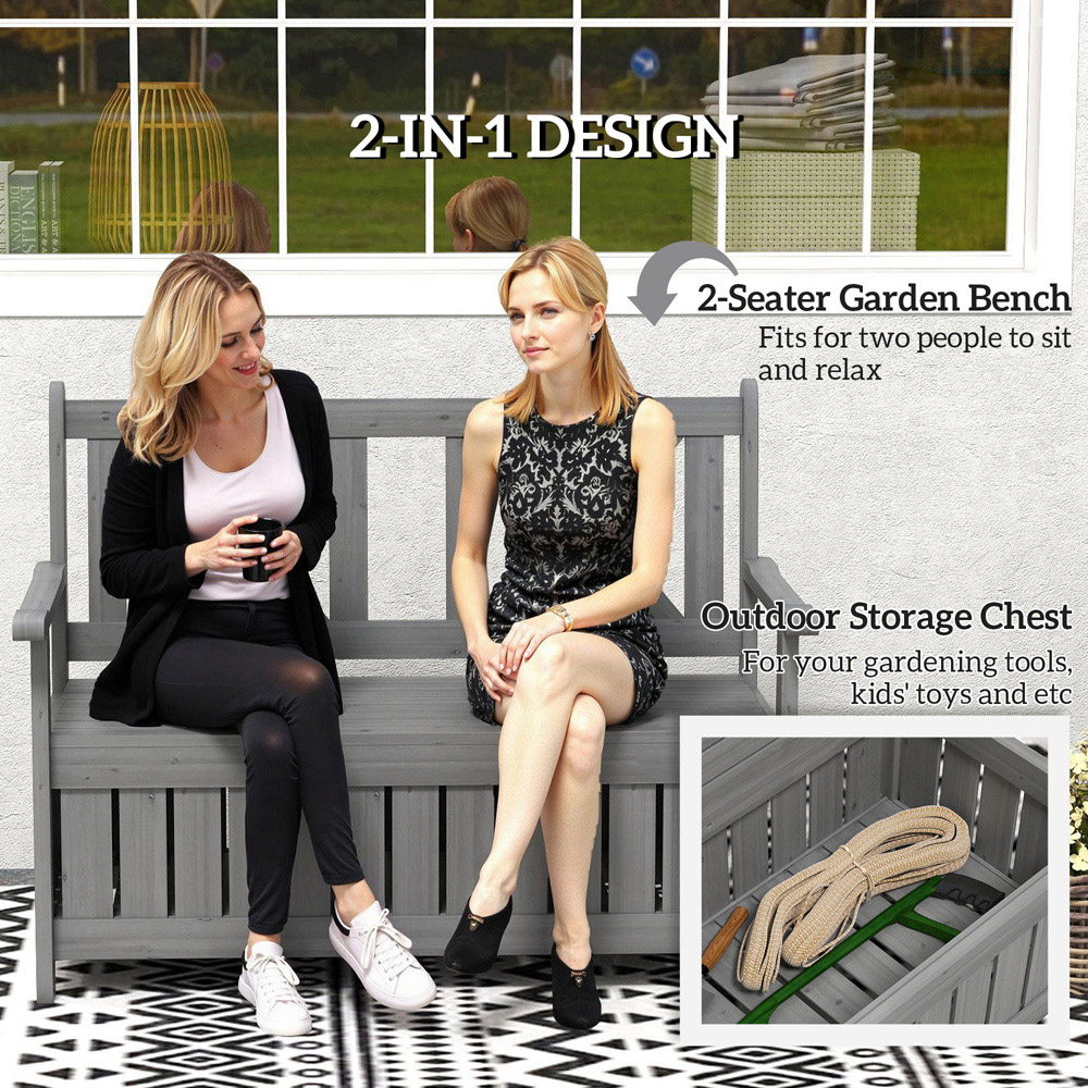Outsunny Charcoal Grey Wood Storage Garden Bench Image 7