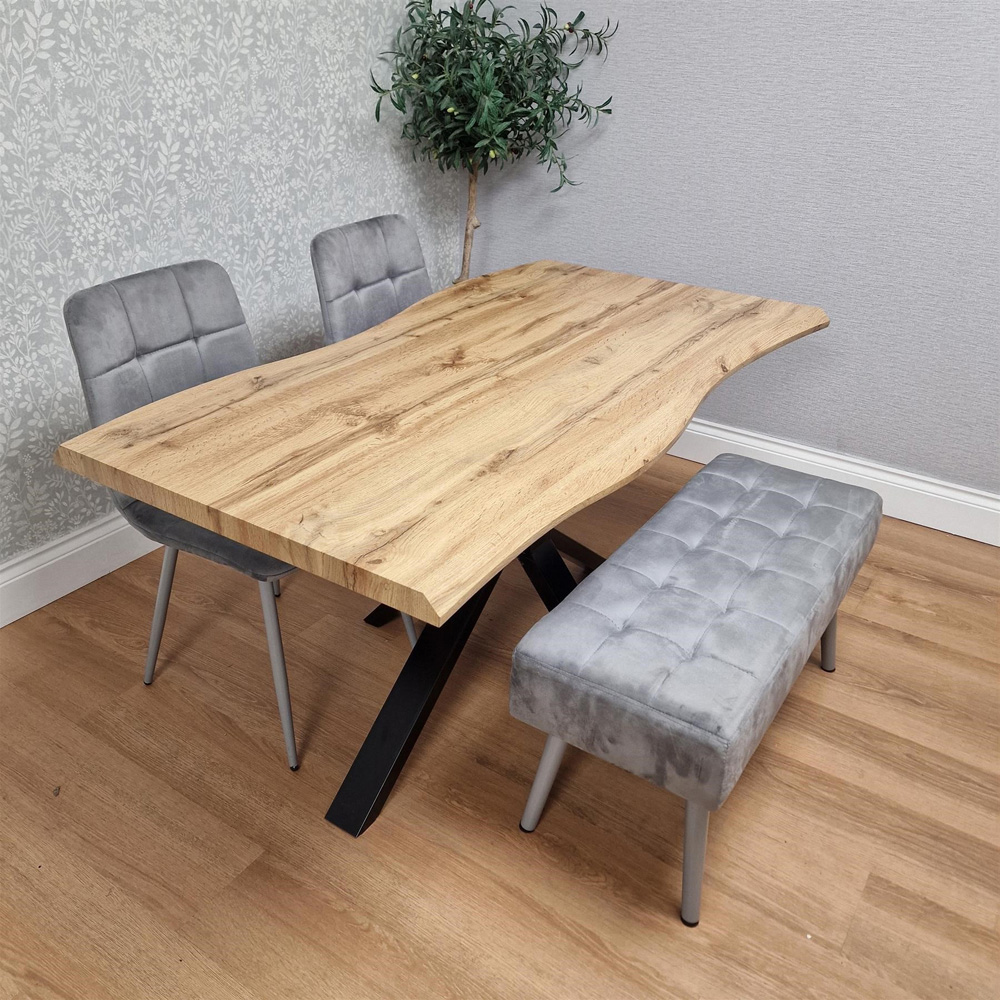 Kosy Koala 4 Seater Wood and Velvet Dining Table Set with Bench Grey Image 2