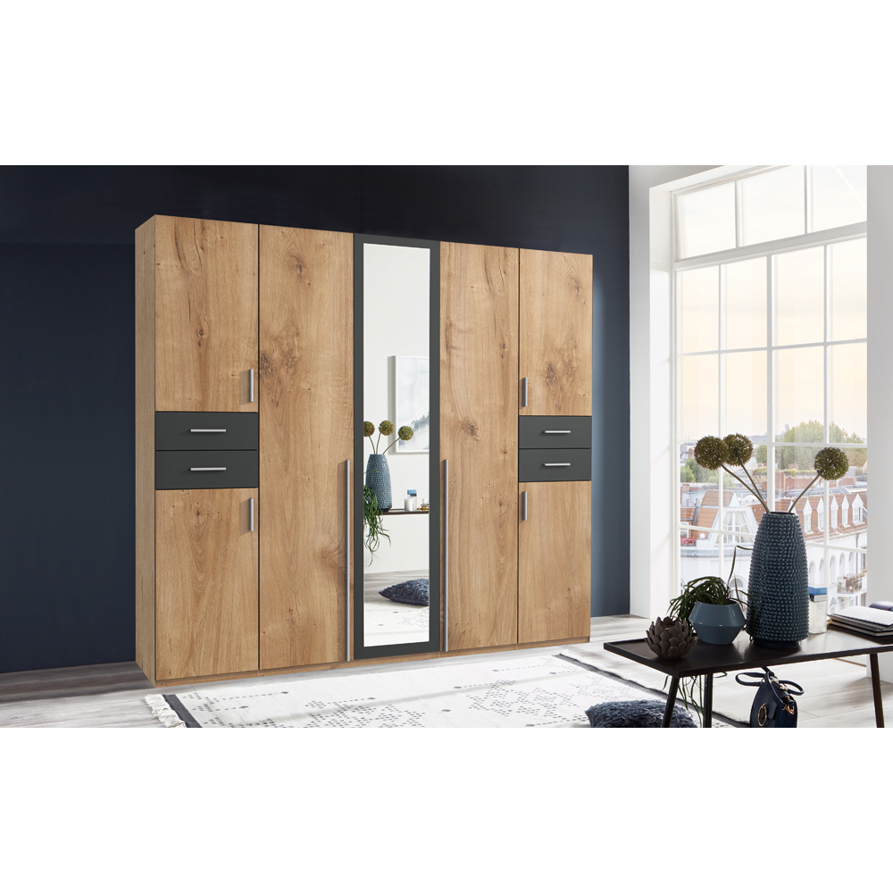 TJ'S New York 6 Door Oak Mirrored Wardrobe Image 5