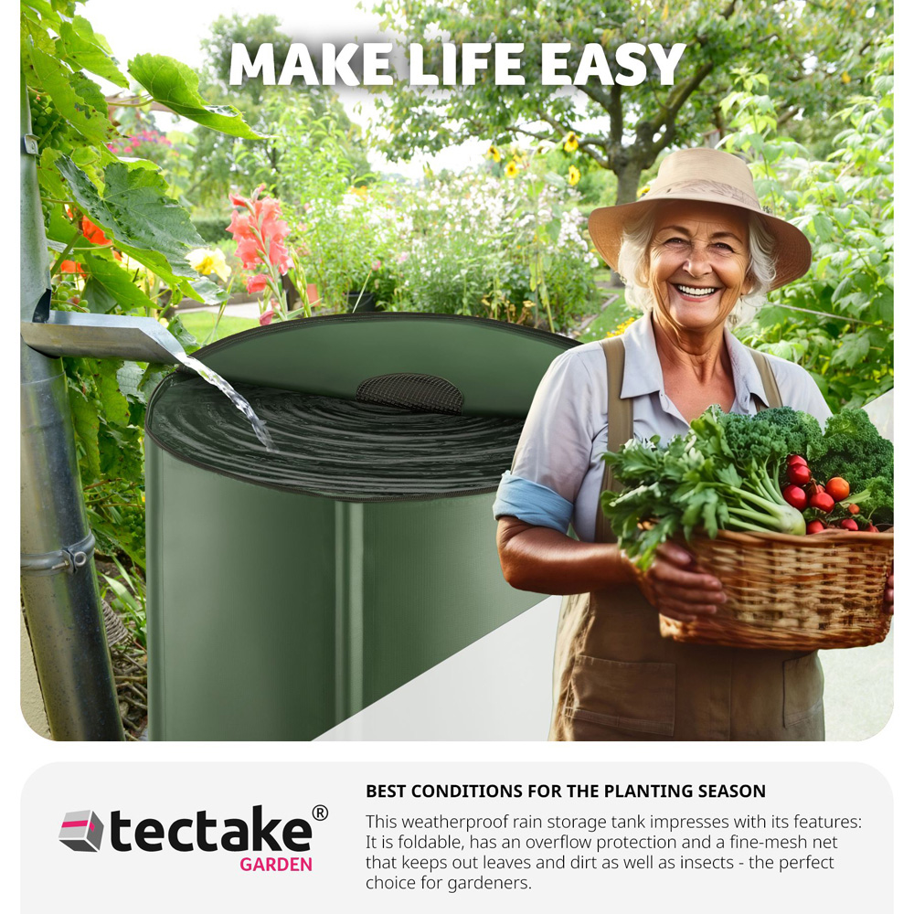 tectake Green Foldable Water Butt with Tap 200L Image 8