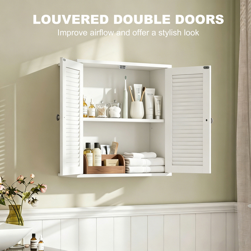HOMCOM 2 Louvered Door White Wall-Mounted Bathroom Cabinet Image 5