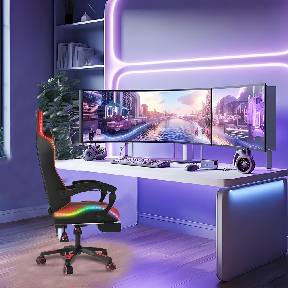 Alivio Red PU Leather Wireless App Control LED Gaming Chair with Massage Lumbar Cushion Image 5