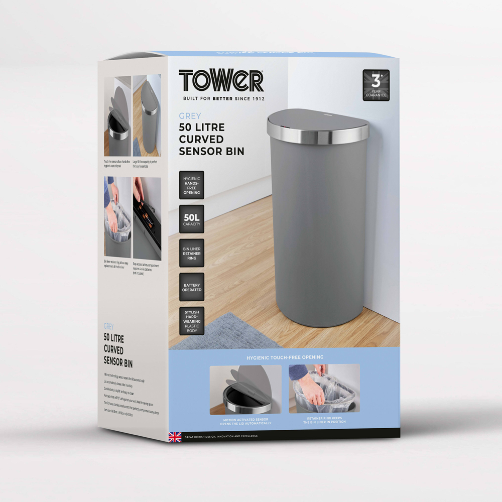 Tower Grey Curved ABS Sensor Bin 50L Image 2