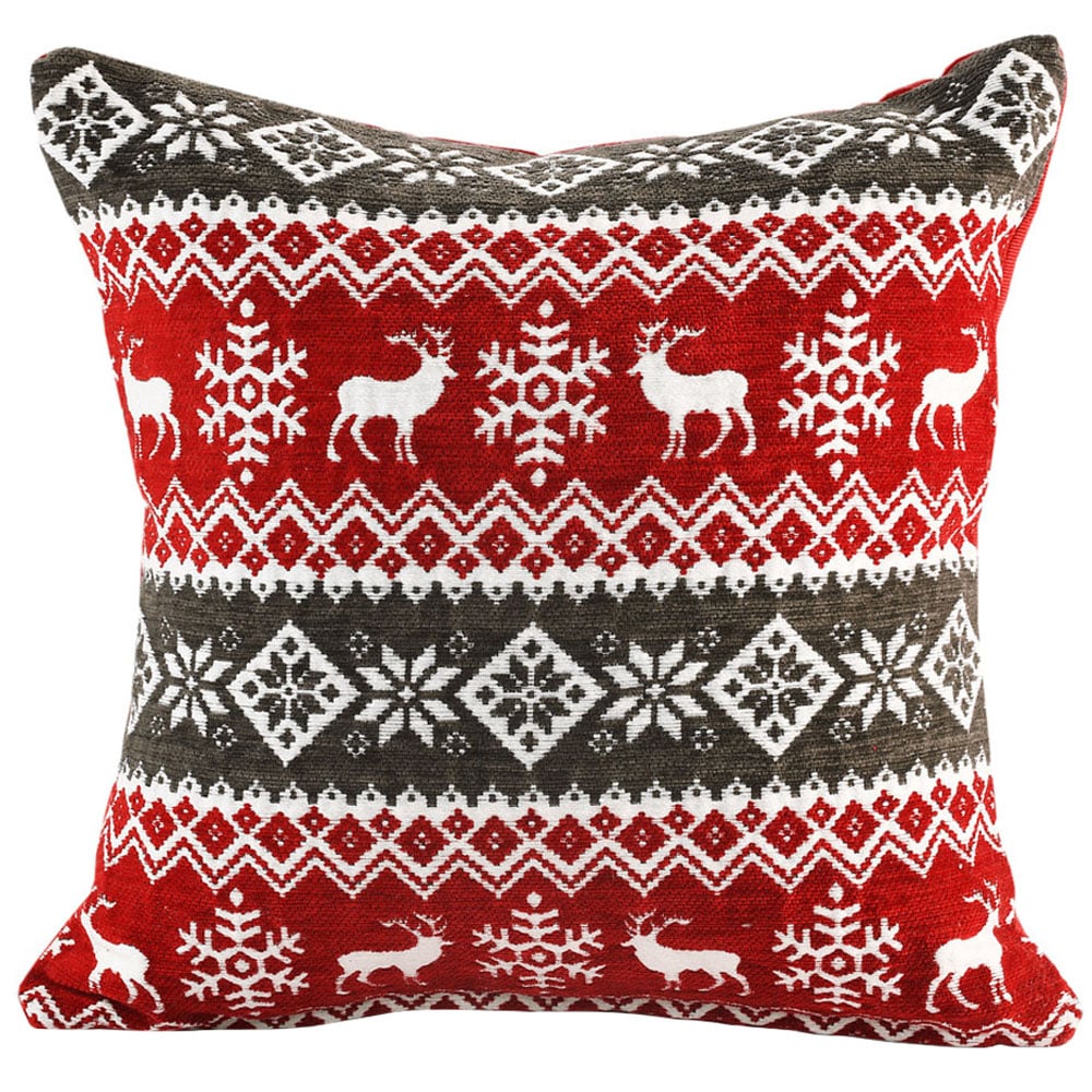 Noel Square Red and Grey Nordic Cotton Chenille Cushion Image 1