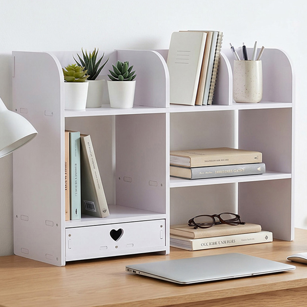 Living and Home Single Drawer 5 Shelf White WPC Asymmetrical Desktop Organiser Image 1