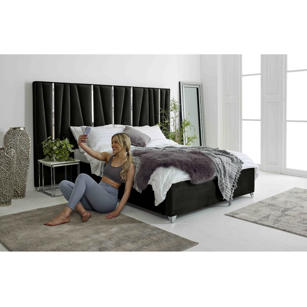 Eleganza Mila Small Double Black Plush Velvet Bed Frame with Lined Headboard Image 7