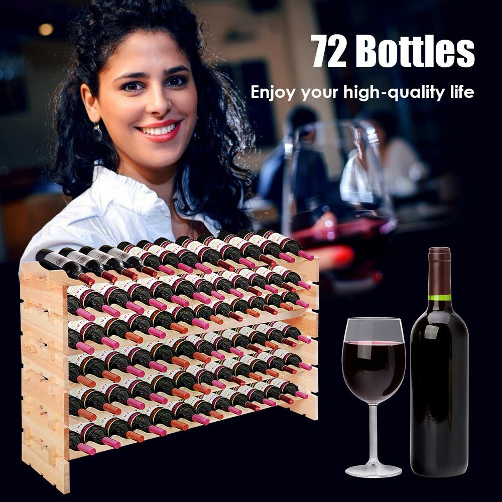 Costway 72 Bottle Wooden Stackable Wine Rack Image 6