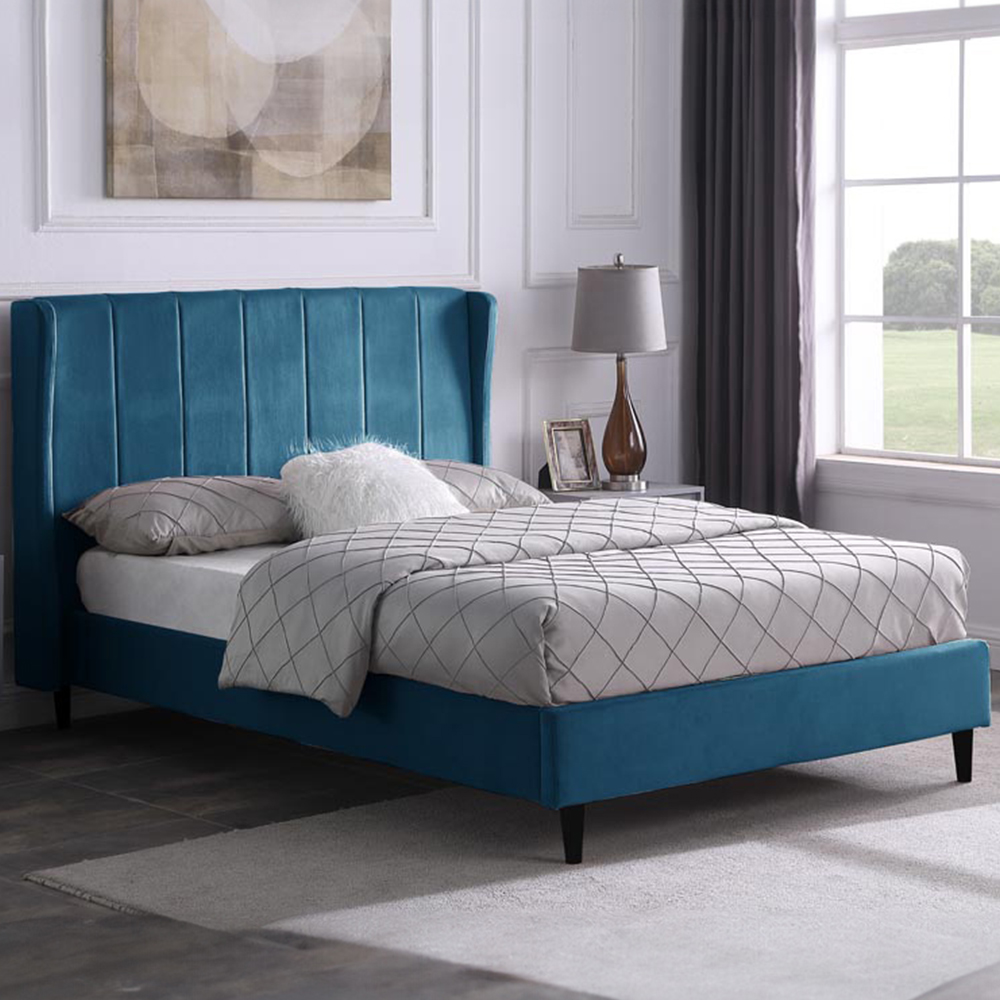 Seconique King Size Amelia Blue Velvet Bed Frame Image 1