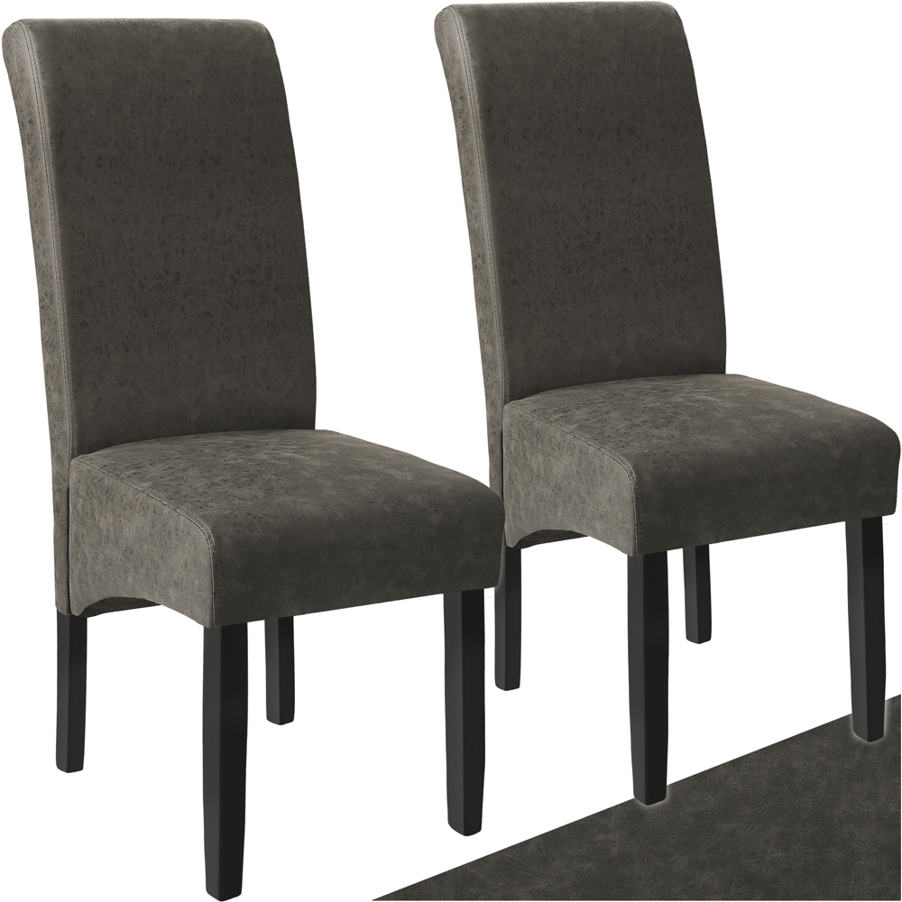 tectake Set of 2 Grey Marble Leather High Backrest Dining Chair Image 2