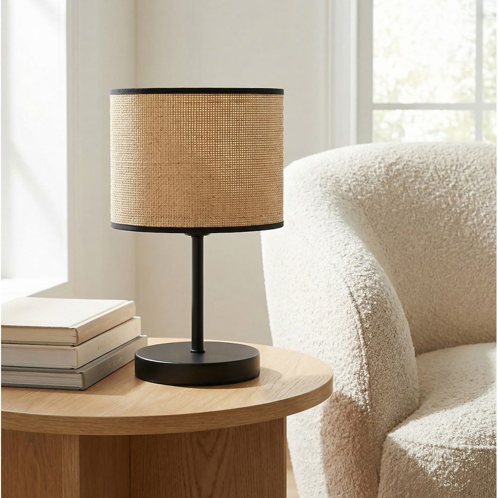 Emibig Eco Rattan Cylindrical Shade Black E27 Table Lamp Image 3